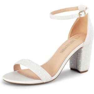 DREAM PAIRS Women’s Chunk Low Heel Pump Sandals(White-pearl)