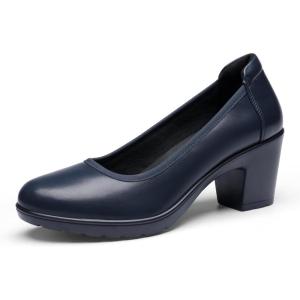 DREAM PAIRS Women’s Chunky Closed Toe Low Block Heels Work Pumps Comfortable Round Toe Dress Wedding Shoes Nereida(Navy Blue)