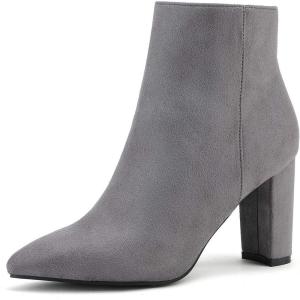 DREAM PAIRS Women’s Chunky Heel Ankle Booties Pointed Toe Short Boots(Light/Grey)