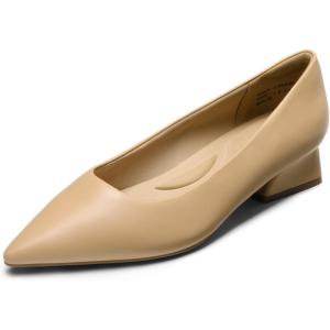 DREAM PAIRS Women’s Chunky Heels Closed Toe Low Block Work Shoes Pointed Toe Dress Comfortable Wedding Pumps(Nude-pu)