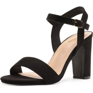 DREAM PAIRS Women’s Chunky Heels Open Toe Ankle Strap High Block Comfy Dress Heel Sandals Pumps Shoes(Black/Suede)