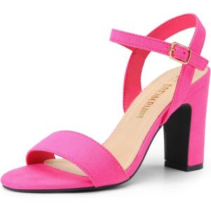 DREAM PAIRS Women’s Chunky Heels Open Toe Ankle Strap High Block Comfy Dress Heel Sandals Pumps Shoes(Hot Pink-suede)