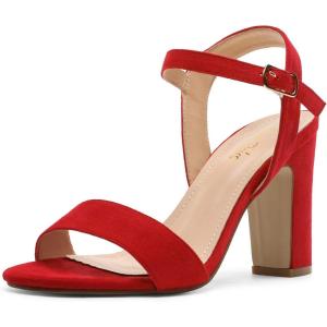 DREAM PAIRS Women’s Chunky Heels Open Toe Ankle Strap High Block Comfy Dress Heel Sandals Pumps Shoes(Red/Suede)