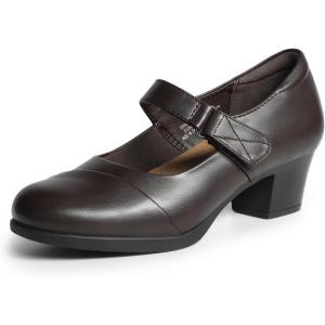 DREAM PAIRS Women’s Chunky Low Block Closed Toe Heels Mary Janes Pumps Comfortable Round Toe Dress Work Wedding Shoes(Brown)