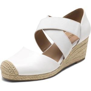 DREAM PAIRS Womens Close Toe Espadrilles Platform Slip on Elastic Criss Cross Straps Dressy Wedges Sandals(White)