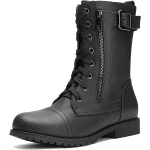 DREAM PAIRS Women’s Combat Boots Built in Wallet Pocket Lace Up Military Bootie