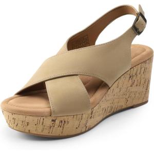 DREAM PAIRS Women’s Comfortable Ankle Strap Platform Wedge Sandals for Women Casual Dressy Summer(Khaki)