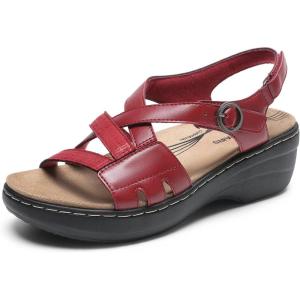 DREAM PAIRS Women’s Comfortable Arch Support Wedge Sandals Open Toe Summer Walking Shoe(Red)