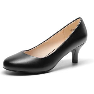 DREAM PAIRS Women’s Dress Comfortable Low Heel Pump Shoes(Black-pu)