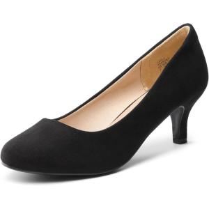 DREAM PAIRS Women’s Dress Comfortable Low Heel Pump Shoes(Black-suede)