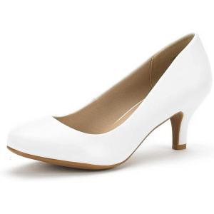 DREAM PAIRS Women’s Dress Comfortable Low Heel Pump Shoes(White/Pu)