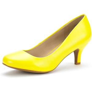 DREAM PAIRS Women’s Dress Comfortable Low Heel Pump Shoes(Yellow/Pu)