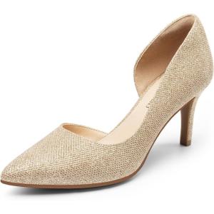 DREAM PAIRS Women’s Dress High Heels Pumps Closed Pointed Toe Stiletto D’Orsay Shoes for Wedding Party(Gold-glitter)