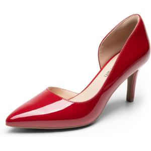 DREAM PAIRS Women’s Dress High Heels Pumps Closed Pointed Toe Stiletto D’Orsay Shoes for Wedding Party(Red-pat)