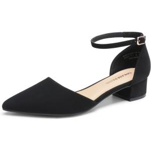 DREAM PAIRS Women’s Dress Shoes Low Heel Pumps Closed Pointed Toe Comfort Casual D’Orsay Flats Ankle Strap(Black-nubuck)