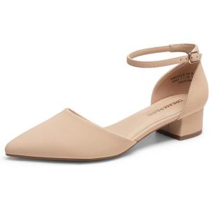 DREAM PAIRS Women’s Dress Shoes Low Heel Pumps Closed Pointed Toe Comfort Casual D’Orsay Flats Ankle Strap(Nude)
