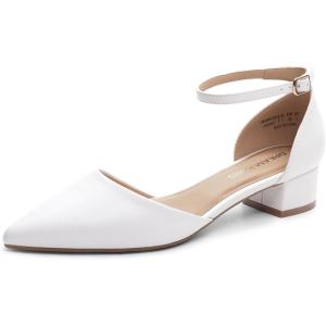 DREAM PAIRS Women’s Dress Shoes Low Heel Pumps Closed Pointed Toe Comfort Casual D’Orsay Flats Ankle Strap(White)