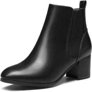 DREAM PAIRS Women’s Elastic Gore Chelsea Boots Chunky Block Heel Ankle Bootie(Black/Pu)