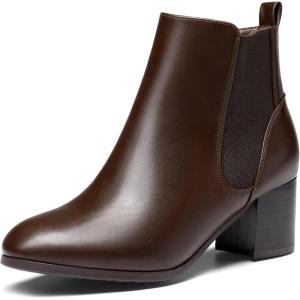 DREAM PAIRS Women’s Elastic Gore Chelsea Boots Chunky Block Heel Ankle Bootie(Brown/Pu)