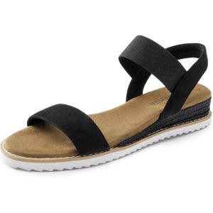 DREAM PAIRS Womens Espadrilles Ankle Stretch Elastic Strap Open Toe Wedges Flats Sandals(Black-suede)