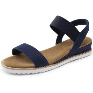 DREAM PAIRS Womens Espadrilles Ankle Stretch Elastic Strap Open Toe Wedges Flats Sandals(Navy-suede)