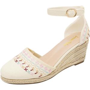 DREAM PAIRS Women’s Espadrilles Closed Toe Ankle Strap Dressy Platform Wedge Sandals(Beige/White)