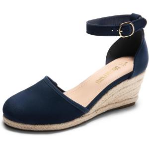 DREAM PAIRS Women’s Espadrilles Closed Toe Ankle Strap Dressy Platform Wedge Sandals(Navy-suede)