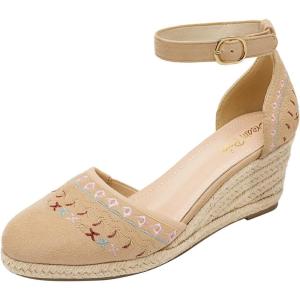 DREAM PAIRS Women’s Espadrilles Closed Toe Ankle Strap Dressy Platform Wedge Sandals(Nude)