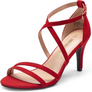 DREAM PAIRS Women’s Fashion Stilettos Open Toe Pump Heel Sandals(Red-suede)