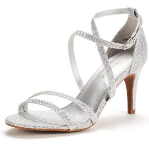 DREAM PAIRS Women’s Fashion Stilettos Open Toe Pump Heel Sandals(Silver/Glitter)