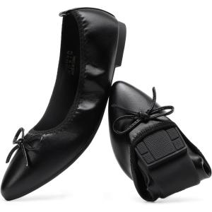 DREAM PAIRS Women’s Foldable Flats Shoes Pointed Toe Ballet Flats Bowknot Comfort Slip on Dress Shoes(Black)