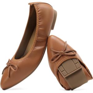 DREAM PAIRS Women’s Foldable Flats Shoes Pointed Toe Ballet Flats Bowknot Comfort Slip on Dress Shoes(Brown)