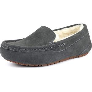 DREAM PAIRS Women’s Fuzzy House Slippers Cozy Faux Fur Micro Suede Moccasins Slip on Loafer Shoes for Indoor and Outdoor(Grey)