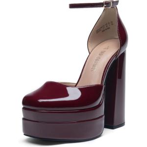 DREAM PAIRS Women’s High Chunky Platform Closed Toe Block Heels Square Toe Ankle Strap Dress Wedding Party Pumps Shoes Aurelia(Burgundy)