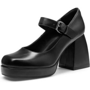 DREAM PAIRS Women’s High Chunky Platform Closed Toe Mary Jane Block Heels Square Toe Strappy Dress Wedding Party Pumps Shoes(Black-pu)
