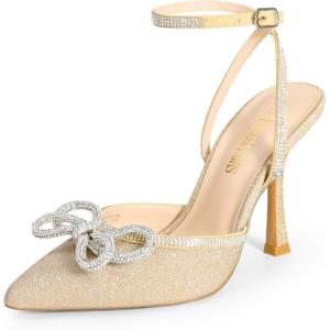 DREAM PAIRS Women’s High Heels Destiny Closed Toe Strappy Heels Sexy Rhinestone Ankle Strap Pumps Wedding Bridal Party Dress Shoes Destiny(Gold)