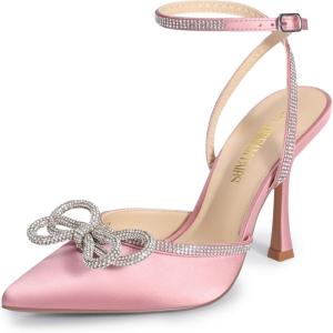 DREAM PAIRS Women’s High Heels Destiny Closed Toe Strappy Heels Sexy Rhinestone Ankle Strap Pumps Wedding Bridal Party Dress Shoes Destiny(Pink)