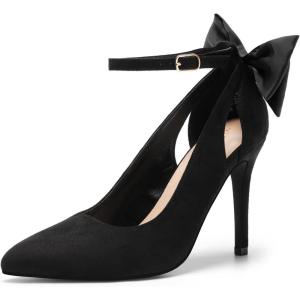 DREAM PAIRS Women’s High Heels Stiletto Strappy Pointed Toe Bow Dress Shoes Sexy Party Wedding Pumps(Black-suede)