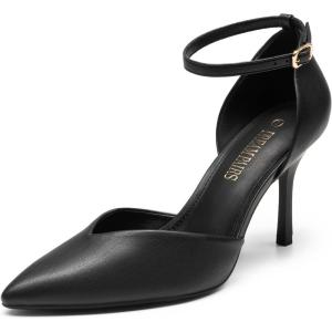 DREAM PAIRS Women’s High Heels Strappy Closed Toe Stiletto Ankle Strap Pointed Toe D’Orsay Heel Dress Wedding Party Pumps Shoes(Black/Pu)
