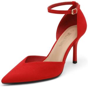 DREAM PAIRS Women’s High Heels Strappy Closed Toe Stiletto Ankle Strap Pointed Toe D’Orsay Heel Dress Wedding Party Pumps Shoes(Red)