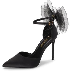 DREAM PAIRS Women’s High Heels Strappy Closed Toe Stiletto Pointed Toe Mesh Bows Ankle Strap D’Orsay Sexy Dress Wedding Party Pumps Shoes(Black)