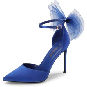 DREAM PAIRS Women’s High Heels Strappy Closed Toe Stiletto Pointed Toe Mesh Bows Ankle Strap D’Orsay Sexy Dress Wedding Party Pumps Shoes(Blue)
