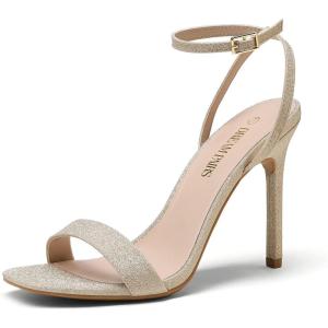 DREAM PAIRS Women’s High Stilettos Open Square Toe Ankle Strap Heels Sexy Comfort Strappy Dress Shoes Wedding Bridal Pumps Sandals(Gold)
