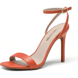 DREAM PAIRS Women’s High Stilettos Open Square Toe Ankle Strap Heels Sexy Comfort Strappy Dress Shoes Wedding Bridal Pumps Sandals(Orange)