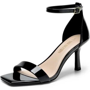 DREAM PAIRS Women’s High Stilettos Open Square Toe Ankle Strap Heels Sexy Fashion Comfort Dress Shoes Wedding Bridal Pumps Heeled Sandals(Black-pat)