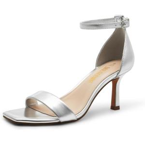 DREAM PAIRS Women’s High Stilettos Open Square Toe Ankle Strap Heels Sexy Fashion Comfort Dress Shoes Wedding Bridal Pumps Heeled Sandals(Silver)