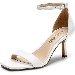 DREAM PAIRS Women’s High Stilettos Open Square Toe Ankle Strap Heels Sexy Fashion Comfort Dress Shoes Wedding Bridal Pumps Heeled Sandals(White-pu)