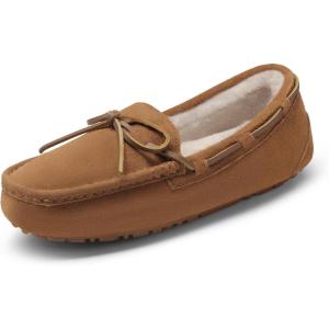 DREAM PAIRS Women’s House Slippers Indoor Outdoor Moccasin Fuzzy Fluffy Furry Loafers Suede Leather Warm Shoes(Chesnut)