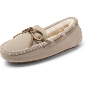 DREAM PAIRS Women’s House Slippers Indoor Outdoor Moccasin Fuzzy Fluffy Furry Loafers Suede Leather Warm Shoes(Sand)