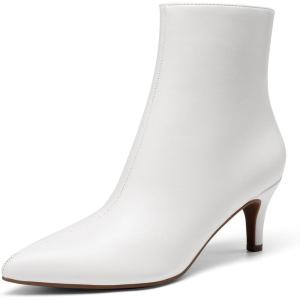 DREAM PAIRS Women’s Kitten Heel Ankle Boots Pointed Toe Side Zipper Fall Leather Ankle Booties for Office Work(White)